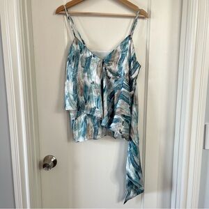 Flowy V-Neck Layered Feather Camisole Blue White Small
